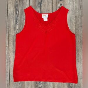 Vintage Elite International Red Sleeveless Scalloped Neck Blouse Top Size 12